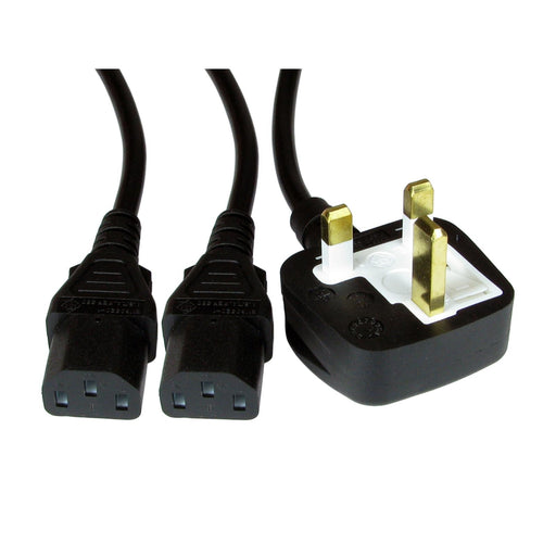UK Mains to 2 x IEC Kettle 1.8m Black OEM Power Splitter Cable-Cables-Gigante Computers
