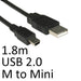 USB 2.0 A (M) to USB 2.0 Mini B (M) 1.8m Black OEM Data Cable-Data Cables-Gigante Computers