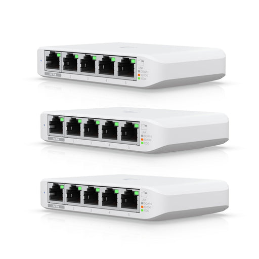 Ubiquiti USW-FLEX-MINI-3 UniFi USW Flex Mini 5 Port Smart Managed POE/USB C Powered Gigabit Network Switch (Triple Pack, No PSU)-Networking-Gigante Computers