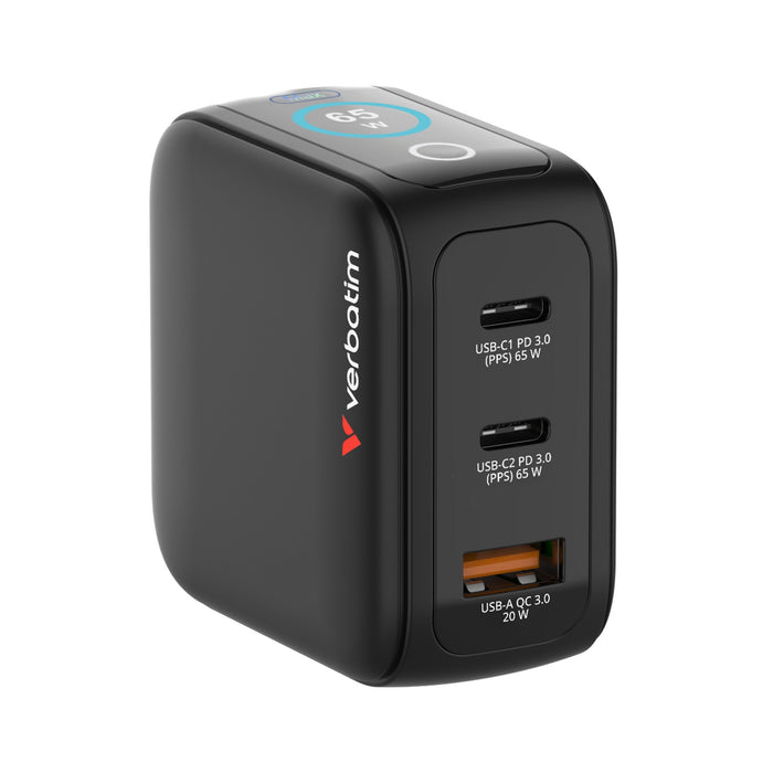 Verbatim (30238) MINI GAN CHARGER 65W WITH DISPLAY-Cables-Gigante Computers