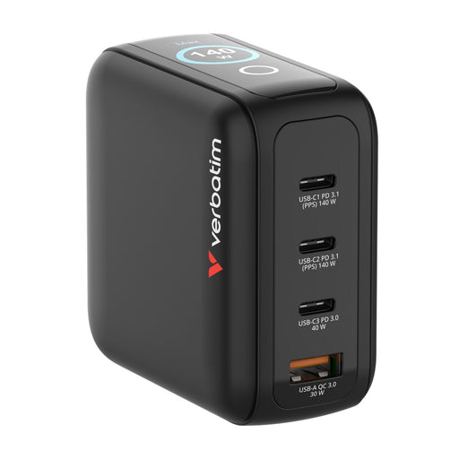 Verbatim (30240) Mini GaN Charger 140W With Display-Power Banks and Chargers-Gigante Computers