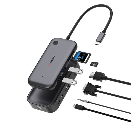 Verbatim (32146) Share My Screen USB-C Wireless Display Adapter 1080P With Hub WDA-01, Built-In Hub With 2 x USB-A Ports And SD/microSD Slots-Card Readers-Gigante Computers