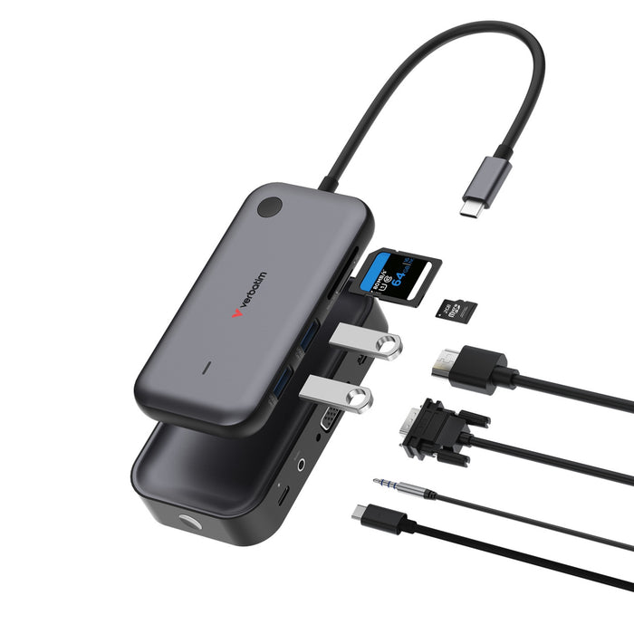 Verbatim (32146) Share My Screen USB-C Wireless Display Adapter 1080P With Hub WDA-01, Built-In Hub With 2 x USB-A Ports And SD/microSD Slots-Card Readers-Gigante Computers