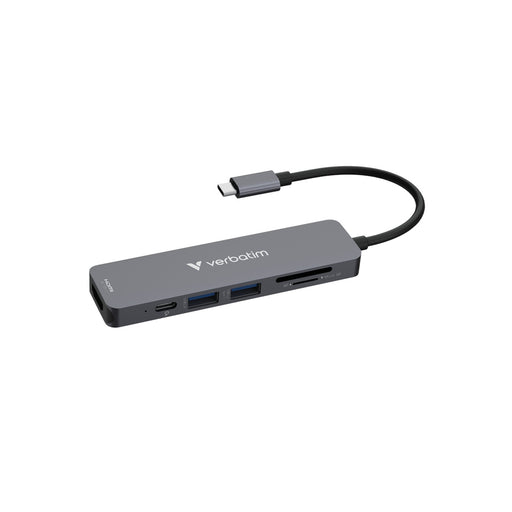Verbatim (32156) USB-C Essentials Multiport Hub 6 Port With Card Reader, Supports Up To 100W Power Delivery, SD/MicroSD Slots Supports Read / Write Speeds Of Up To 40MB/s and 30MB/s-Card Readers-Gigante Computers