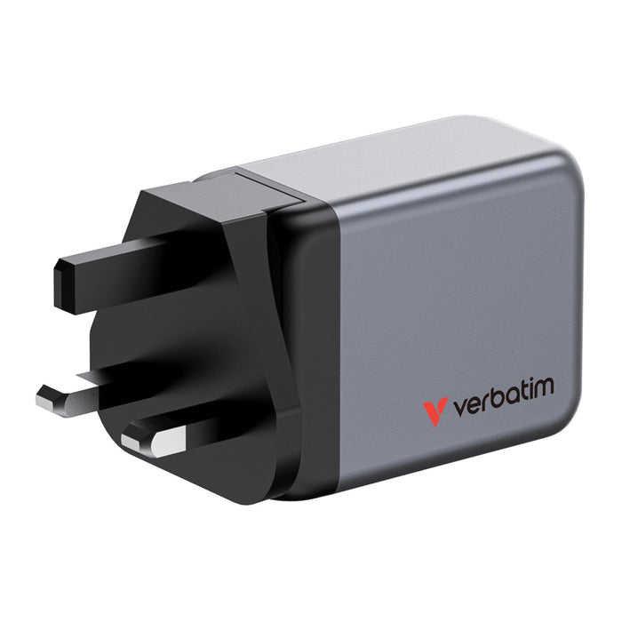 Verbatim (32201) GNC-65 GaN Charger 65W with 2 x USB-C PD 65W / 1 x USB-A QC 3.0 (EU/UK/US)-Cables-Gigante Computers