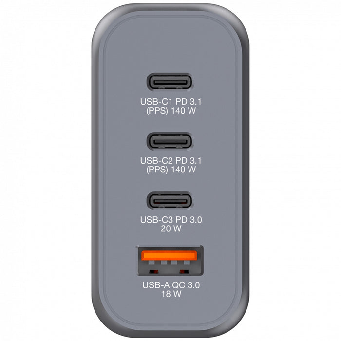 Verbatim (32203) GNC-140 GaN Charger 140W with 2 x USB-C PD 140W / 1 x USB-C PD 20W / 1 x USB-A QC 3.0 (EU/UK/US)-Cables-Gigante Computers