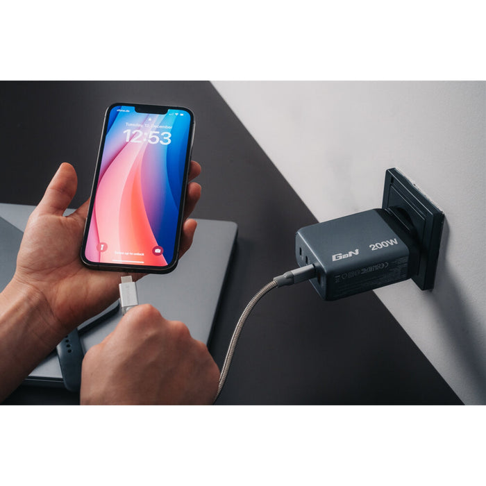 Verbatim (32204) GNC-200 GaN Charger 200W with 2 x USB-C PD 100W / 1 x USB-C PD 65W / 1 x USB QC 3.0 (EU/UK/US)-Cables-Gigante Computers
