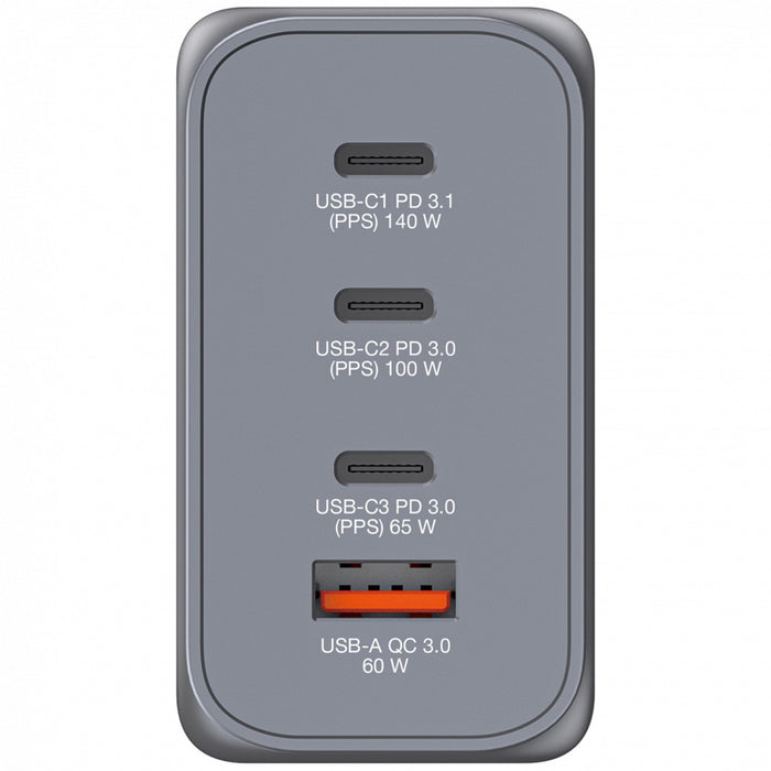 Verbatim (32205) GNC-240 GAN CHARGER 240W WITH 1 X USB-C 140W /1 X USB-C 100W / 1 X USB-C 65W / 1 X USB-A QC 3.0 (EU/UK/US)-Cables-Gigante Computers