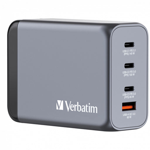 Verbatim (32205) GNC-240 GAN CHARGER 240W WITH 1 X USB-C 140W /1 X USB-C 100W / 1 X USB-C 65W / 1 X USB-A QC 3.0 (EU/UK/US)-Cables-Gigante Computers