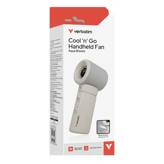 Verbatim (32344) Cool 'n' Go Aqua Breeze Handheld Fan, Portable Cooling with Refreshing Mist Spray - White/Silver-Gadgets / MP Players-Gigante Computers