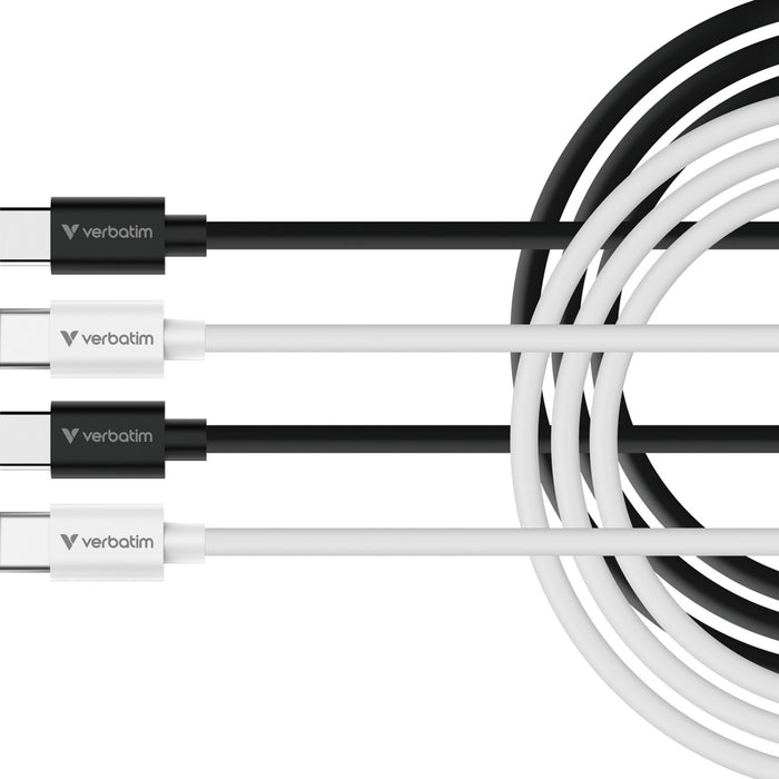 Verbatim (32391) Essentials Sync & Charge USB-C to C Cables (2 pack) Black & White, 1m, 60W PD, 480Mbps, USB Power Delivery 3.0 Supports Up To 60W Fast Charging-Cables-Gigante Computers