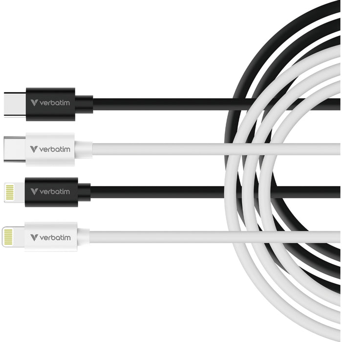 Verbatim (32392) Essentials Sync & Charge USB-C to Lightning Cables (2 pack) Black & White, 1m, 27W PD, 480Mbps, USB Power Delivery 3.0 Supports Up To 27W Charging Power-Cables-Gigante Computers