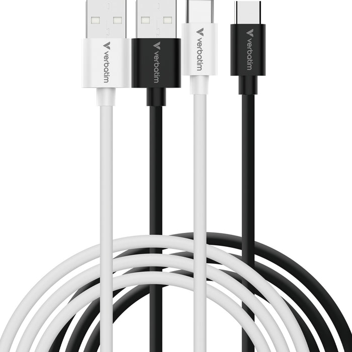 Verbatim (32393) Essentials Sync & Charge USB-A to C Cables (2 pack) Black & White,1m,18W QC, 480Mbps, Quick Charge 3.0 Support Up To 18W Charging-Cables-Gigante Computers