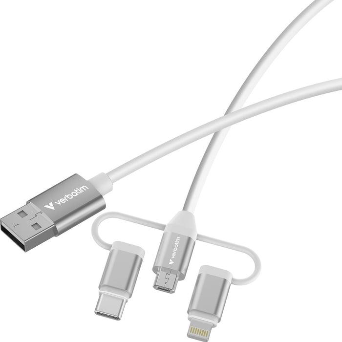 Verbatim (32394) Essentials 3-in-1 Sync & Charge Cable USB-A to Micro-B, USB-C and Lightning, 1m, 18W QC, 480Mbps, Quick Charge 3.0 Support Up To 18W Charging Power-Cables-Gigante Computers