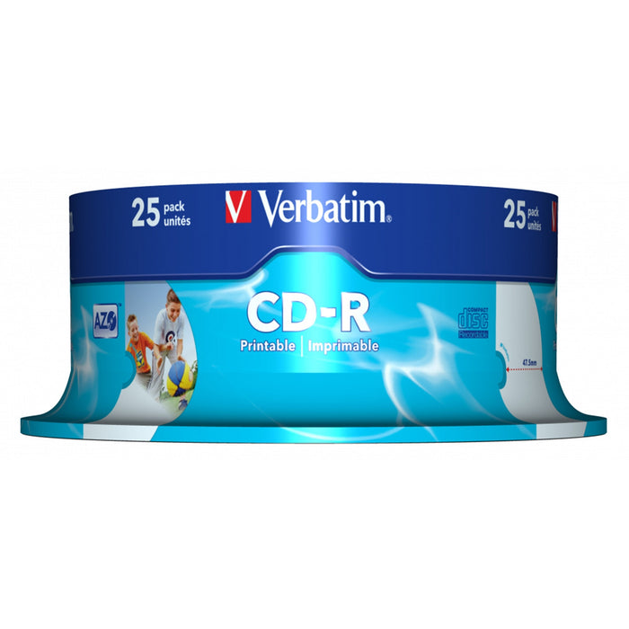 Verbatim (43439) CD-R WIDE INKJET PRINTABLE ID BRANDED 25PK SPINDLE AZO 700MB 52X-Media-Gigante Computers