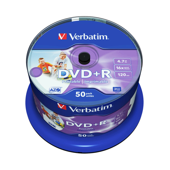 Verbatim (43512) DVD+R 16X 4.7GB 50 Pack Spindle Wide Inkjet Printable NoID-Media-Gigante Computers