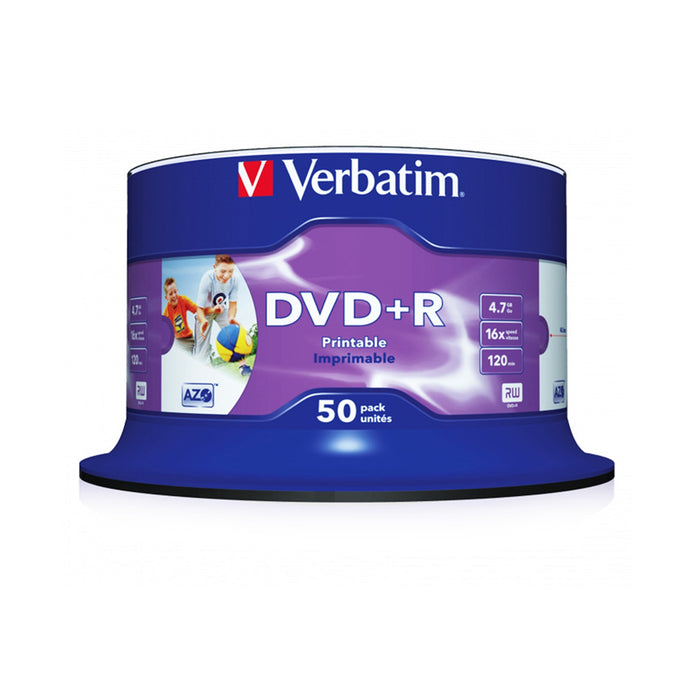 Verbatim (43512) DVD+R 16X 4.7GB 50 Pack Spindle Wide Inkjet Printable NoID-Media-Gigante Computers