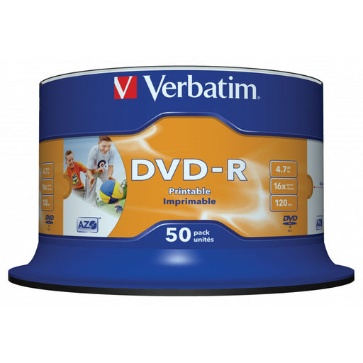 Verbatim (43533)DVD-R 16X 4.7GB 50 Pack Spindle Wide Inkjet Printable NoID-Media-Gigante Computers