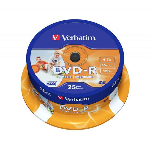 Verbatim (43538) DVD-R WIDE INKJET PRINTABLE ID BRANDED 25PK SPINDLE 4.7GB 16X-Media-Gigante Computers