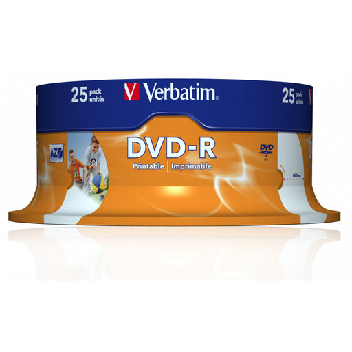 Verbatim (43538) DVD-R WIDE INKJET PRINTABLE ID BRANDED 25PK SPINDLE 4.7GB 16X-Media-Gigante Computers