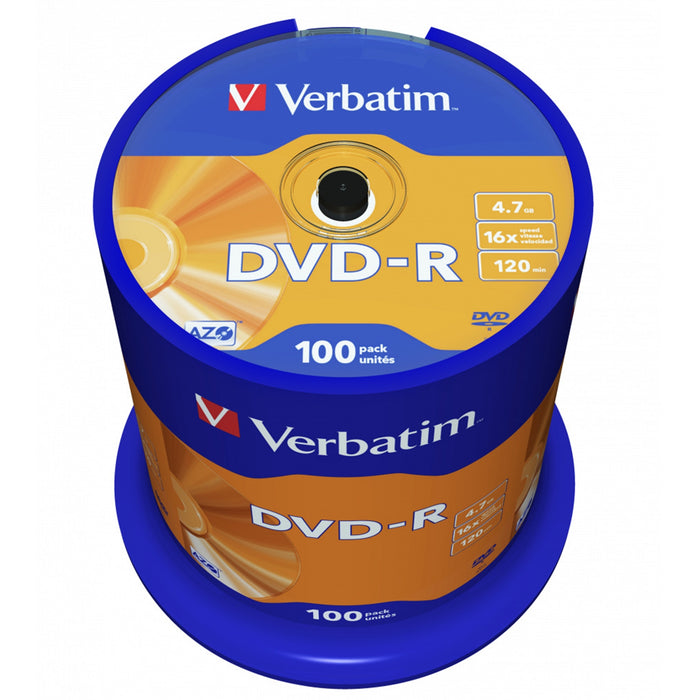 Verbatim (43549) DVD-R 16X 100PK SPINDLE 4.7GB MATT SILVER-Media-Gigante Computers