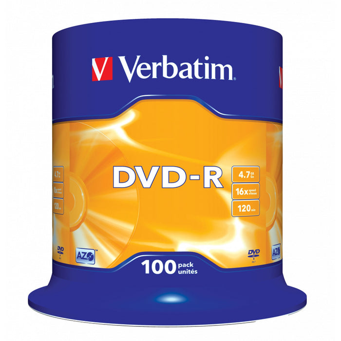 Verbatim (43549) DVD-R 16X 100PK SPINDLE 4.7GB MATT SILVER-Media-Gigante Computers