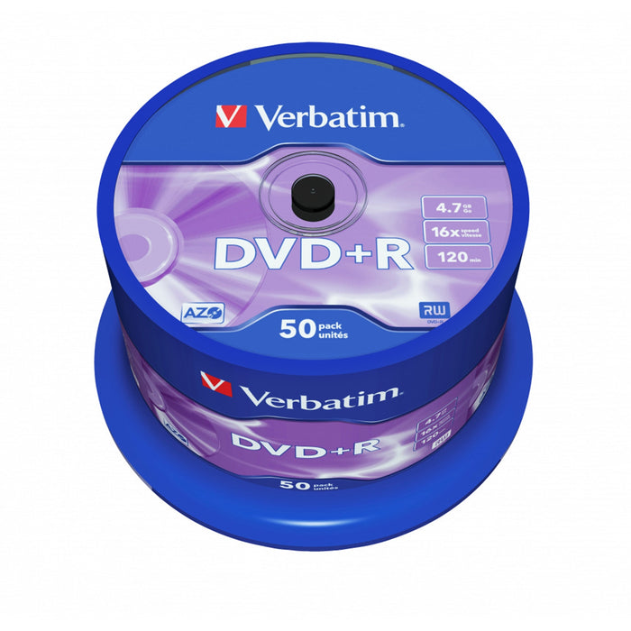 Verbatim (43550) DVD+R 16X 4.7GB 50PK SPINDLE MATT SILVER-Media-Gigante Computers