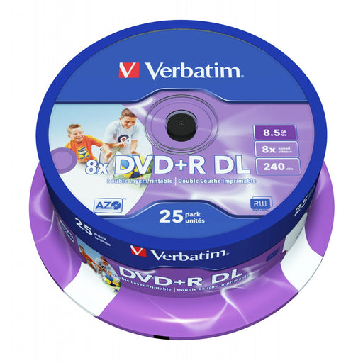 Verbatim (43667)DVD+R Double Layer 8.5GB 8X Wide Printable 25 Pack Spindle No-ID-Media-Gigante Computers