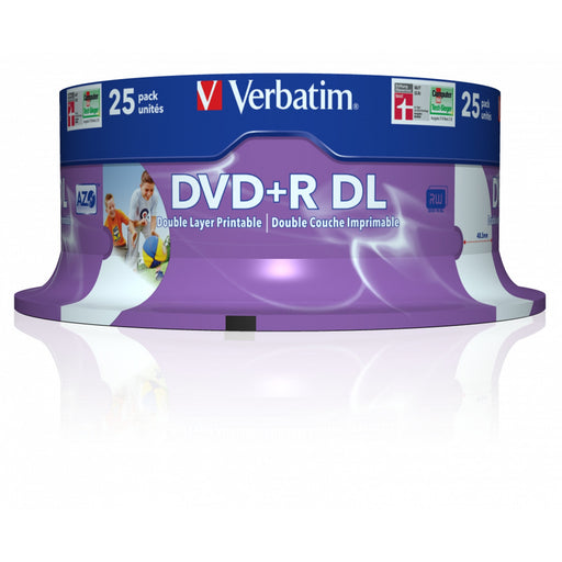 Verbatim (43667)DVD+R Double Layer 8.5GB 8X Wide Printable 25 Pack Spindle No-ID-Media-Gigante Computers