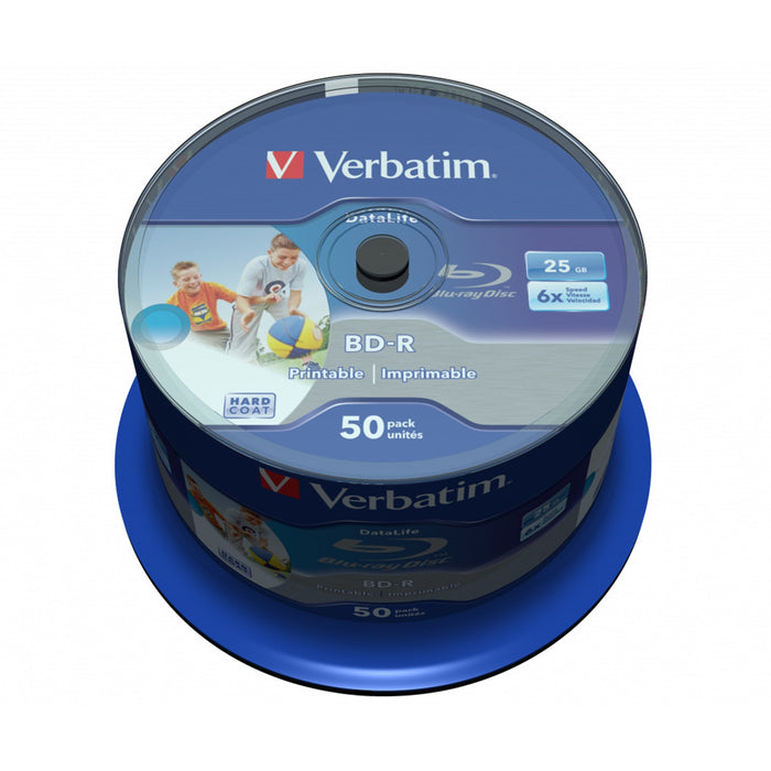 Verbatim (43812) BD-R SL DATALIFE 25GB 6X 50PK SPINDLE WIDE PRINTABLE NO ID-Media-Gigante Computers