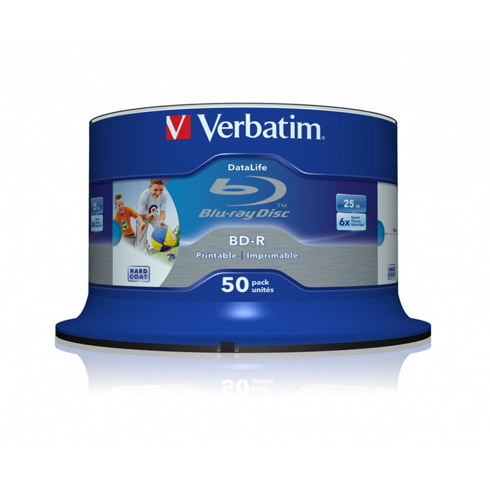 Verbatim (43812) BD-R SL DATALIFE 25GB 6X 50PK SPINDLE WIDE PRINTABLE NO ID-Media-Gigante Computers