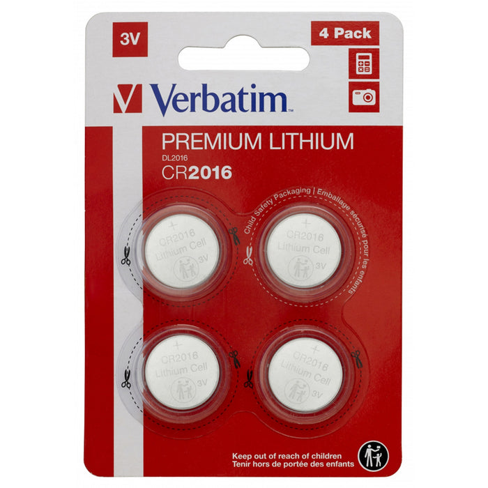 Verbatim (49531) CR2016 Battery Lithium 3V 4 Pack-Batteries-Gigante Computers