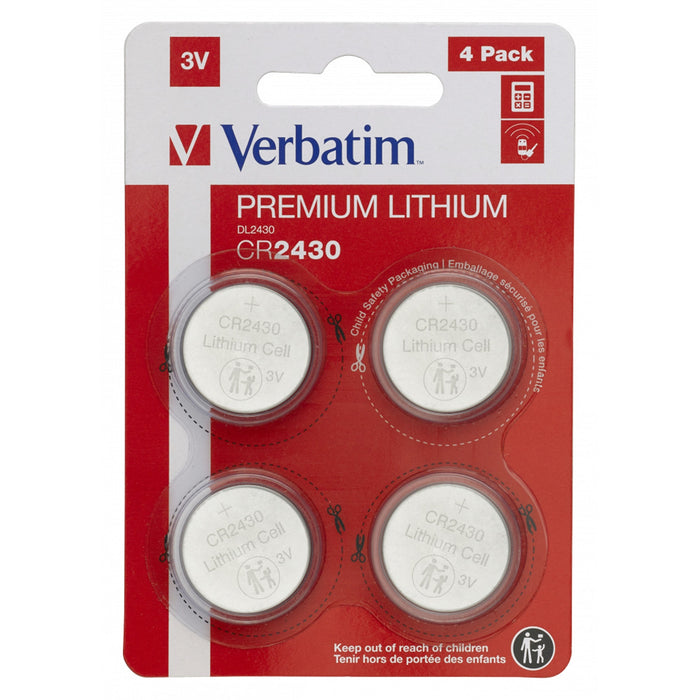 Verbatim (49534) CR2430 Battery Lithium 3V 4 Pack-Batteries-Gigante Computers