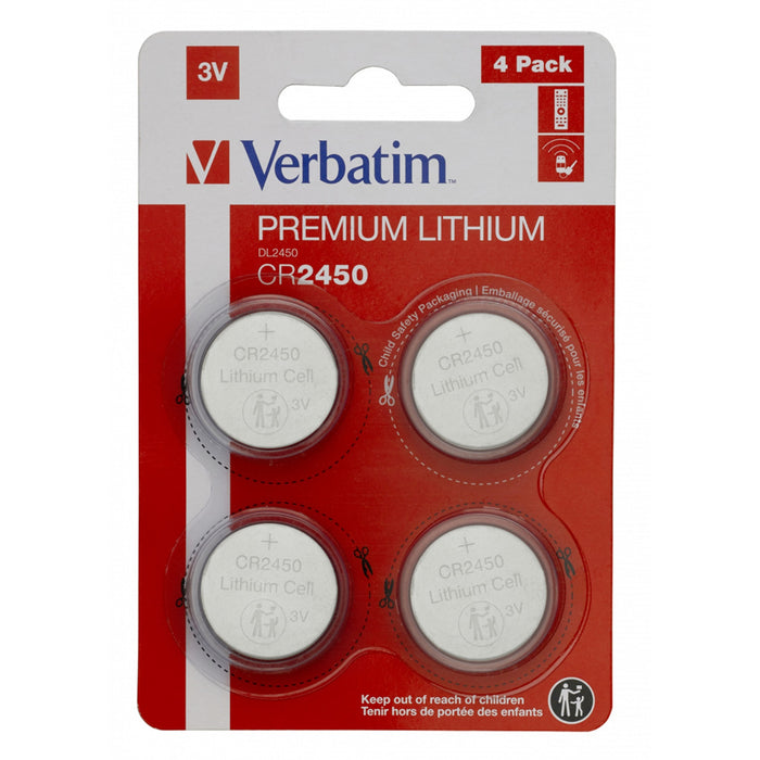 Verbatim (49535) CR2450 BATTERY LITHIUM 3V 4 PACK-Batteries-Gigante Computers