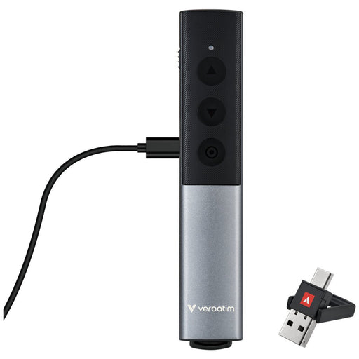 Verbatim Agenda Wireless Presenter With Red Laser Pointer, Up To 100m Wireless Range, Dual USB-A and USB-C Receiver For Universal Compatibility, Plug And Play, Grey / Black-Accessories-Gigante Computers