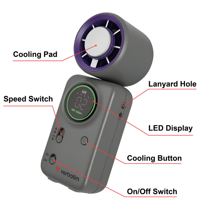 Verbatim Cool 'n' Go Ice Touch Mini Handheld Fan Purple / Grey-Accessories-Gigante Computers