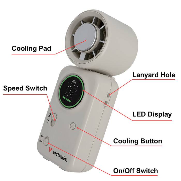 Verbatim Cool 'n' Go Ice Touch Mini Handheld Fan White / Silver-Accessories-Gigante Computers