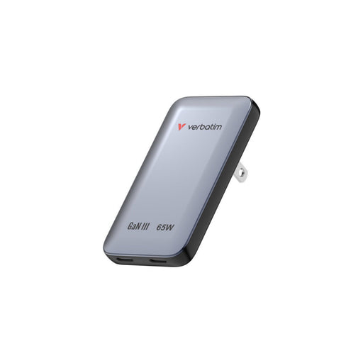 Verbatim Essentials Slim GaN Charger, 65W 2 x USB-C Ports Grey-Cables-Gigante Computers