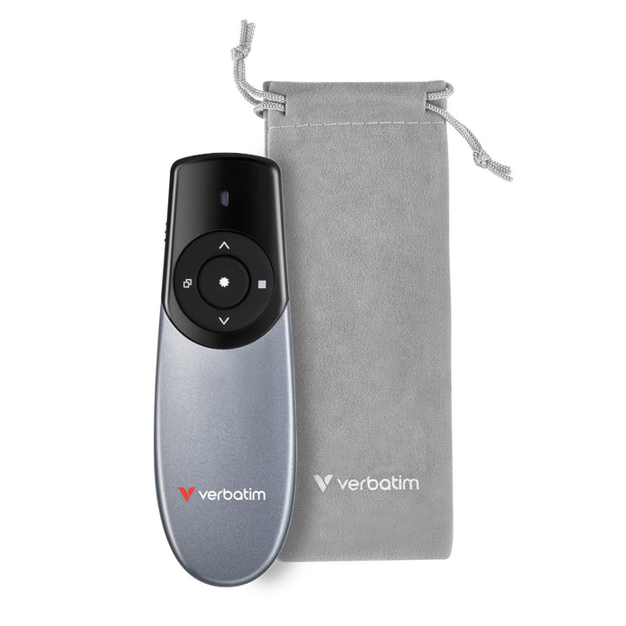 Verbatim Focus Wireless Presenter With Red Laser Pointer, Wireless Operating Distance Up To 30 Metres, USB-A Receiver With USB-C Adapter Included, Plug And Play, Grey-Accessories-Gigante Computers