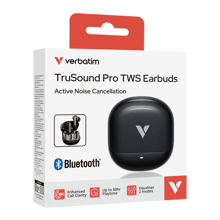 Verbatim TruSound Pro Earbuds Active Noise Cancelling + Environmental Noise Cancelling, Black-Speakers-Gigante Computers