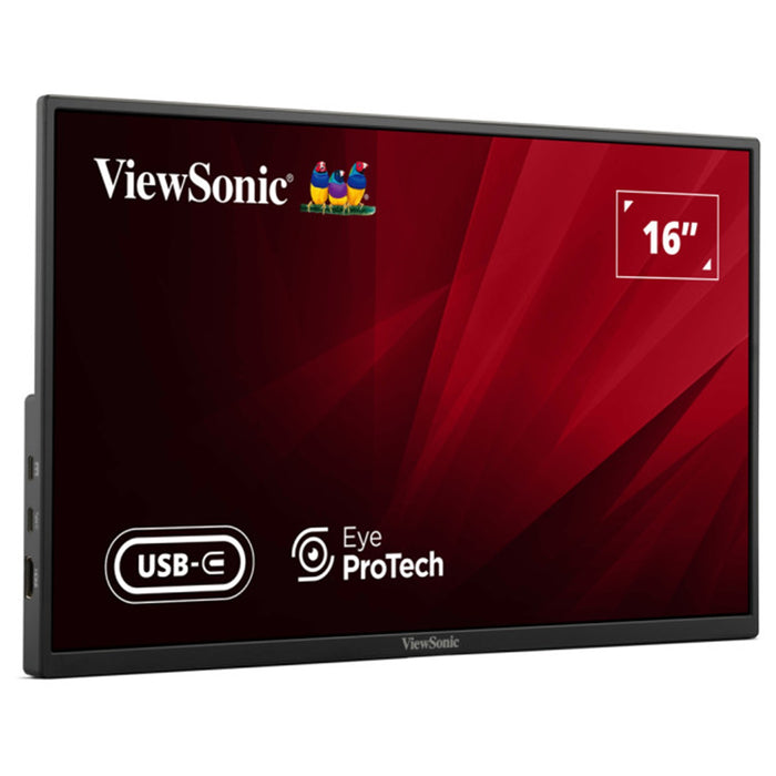 Viewsonic VA1650 16 inch USB-C Lightweight Portable IPS Monitor, Full HD, 60Hz, HDMI (v1.4), VESA, Built in Foldable Stand-Monitors-Gigante Computers