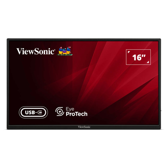 Viewsonic VA1650 16 inch USB-C Lightweight Portable IPS Monitor, Full HD, 60Hz, HDMI (v1.4), VESA, Built in Foldable Stand-Monitors-Gigante Computers