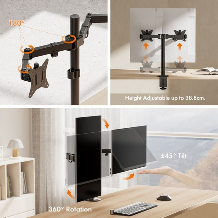 VonHaus Dual Monitor Stand for 13-32 Inch Screens, Twin Monitor Mount with Desk Clamp, Height Adjustable, Easy Assemble Stand with Full Tilt, Rotation & Swivel Arms, VESA 75x75 & 100x100mm-Accessories-Gigante Computers