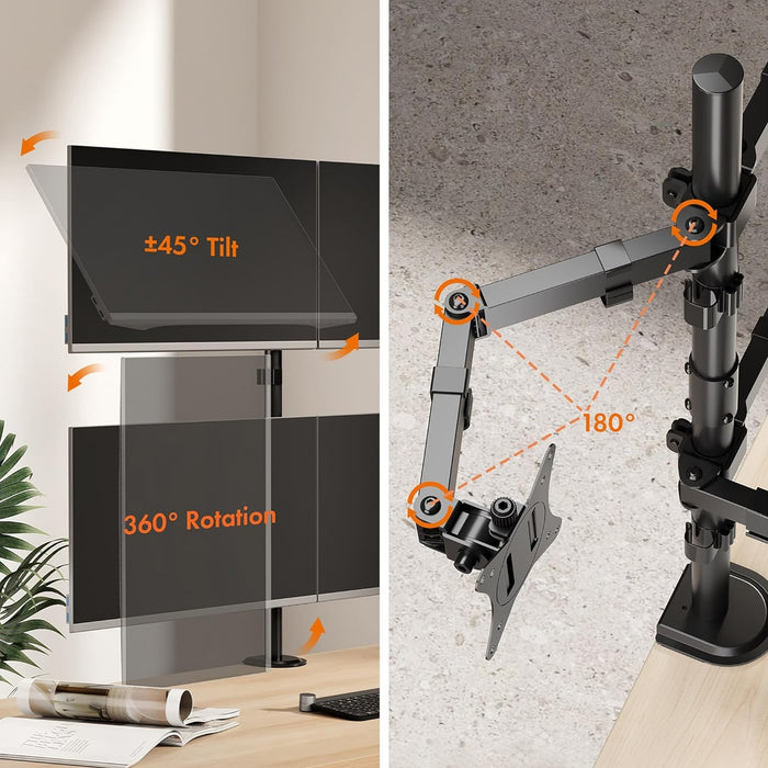 VonHaus Quad Monitor Stand for 13-32" Screens, Four Screen Monitor Desk Mount, Height Adjustable, Easy Assemble Stand with Full Tilt, Rotation & Swivel Arms, VESA 75x75 & 100x100mm-Accessories-Gigante Computers