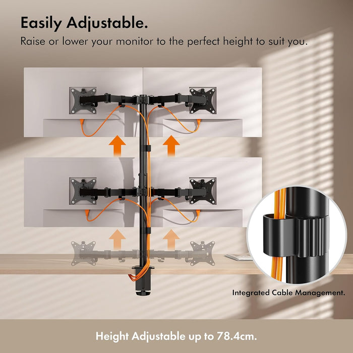 VonHaus Quad Monitor Stand for 13-32" Screens, Four Screen Monitor Desk Mount, Height Adjustable, Easy Assemble Stand with Full Tilt, Rotation & Swivel Arms, VESA 75x75 & 100x100mm-Accessories-Gigante Computers