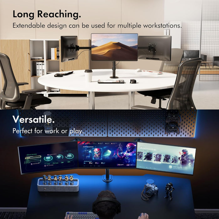 VonHaus Triple Monitor Stand for 17-27" Screens, Three Screen Monitor Mount with Desk Clamp, Height Adjustable, Easy Assemble Stand with Full Tilt, Rotation & Swivel Arms, VESA 75x75 & 100x100mm-Accessories-Gigante Computers