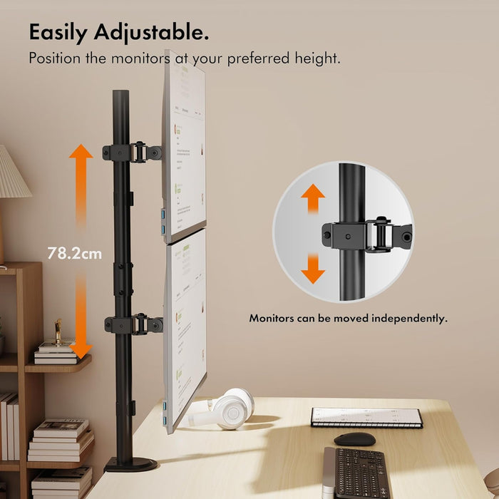 VonHaus Vertical Double Monitor Stand for 13-32" Screens, Twin Monitor Mount with Clamp, Height Adjustable, Easy Assemble Stand with Full Tilt, Rotation & Swivel Arms, VESA 75x75 & 100x100mm-Accessories-Gigante Computers