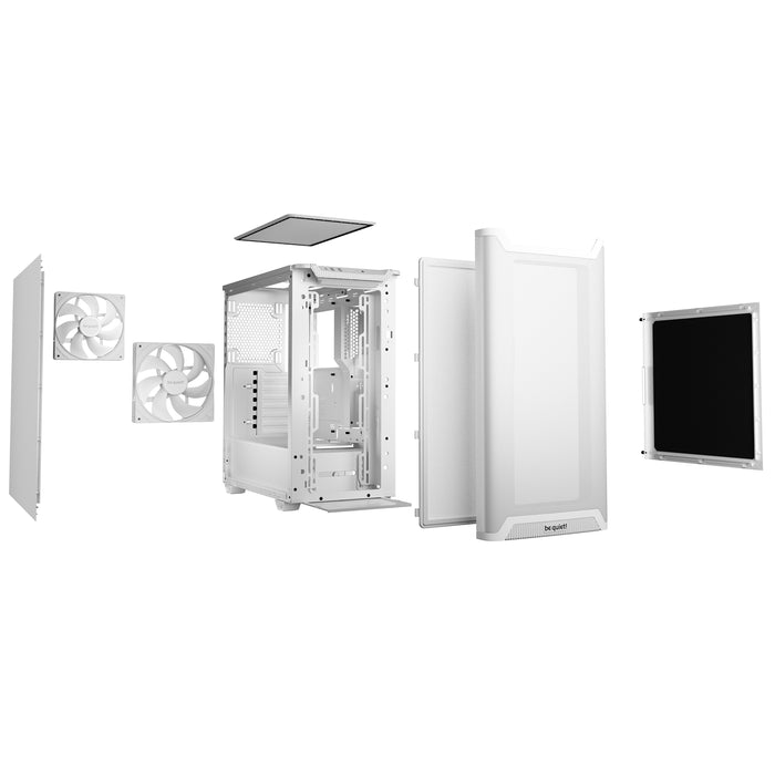 be quiet! Pure Base 501 Case, Airflow White, Mid Tower, 2 x USB Type-A, 1 x USB Type-C, 2 x Pure Wings 2 140mm Black PWM Fans Included, Sleek front panel and airflow top cover for a unified, classic design.-Cases-Gigante Computers