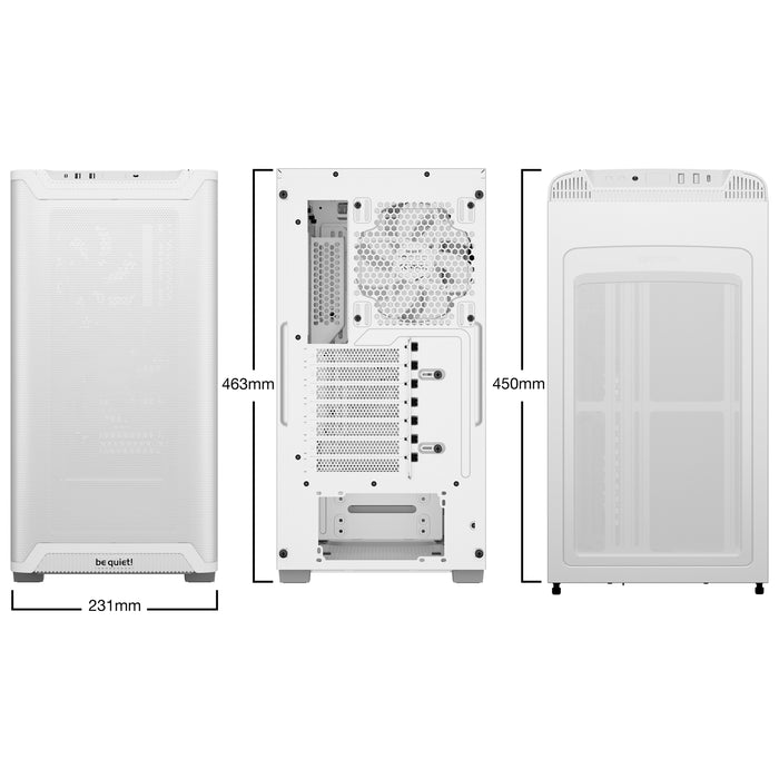 be quiet! Pure Base 501 Case, Airflow Window White, Mid Tower, 2 x USB Type-A, 1 x USB Type-C, 2 x Pure Wings 2 140mm Black PWM Fans Included, Sleek front panel and airflow top cover for a unified, classic design.-Cases-Gigante Computers