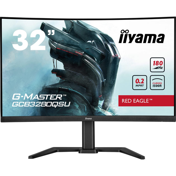 iiyama G-Master GCB3280QSU-B2 Red Eagle 32 Inch Curved Gaming Monitor, Black, 2560x1440, 0.2ms, 180hz, FreeSync, HDMI, Display Port, USB Hub, Speakers, Int PSU, Height Adjustable, Swivel, VESA-Monitors-Gigante Computers